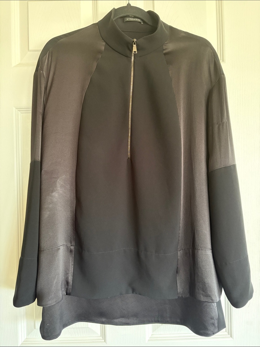 STRENESSE Black Half-Zip Silk -Panel Bomber Jacket